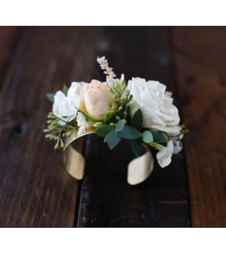 Foraged Floral Gold Cuff Bracelet Corsage