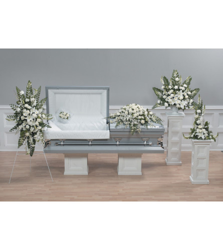 White Rose Sympathy Package including Casket Spray