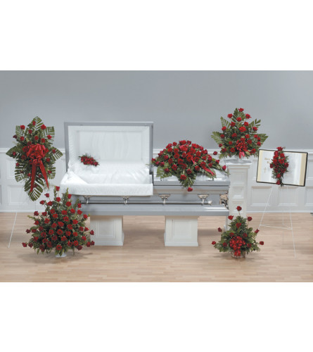 Red Rose Funeral Package including Casket Spray