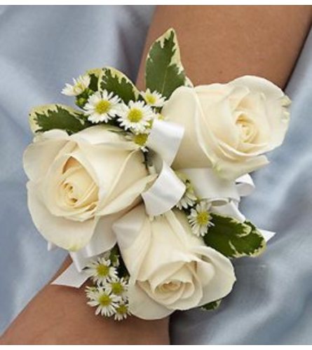 Trio White Roses Corsage