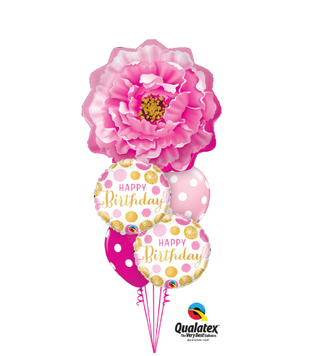 Pink Peony Birthday Cheerful Balloon Bouquet