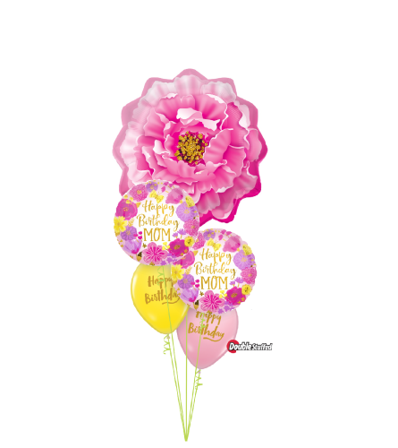 Pink Peony Happy Birthday Mom Paint Flowers Cheerful Balloon Bouq