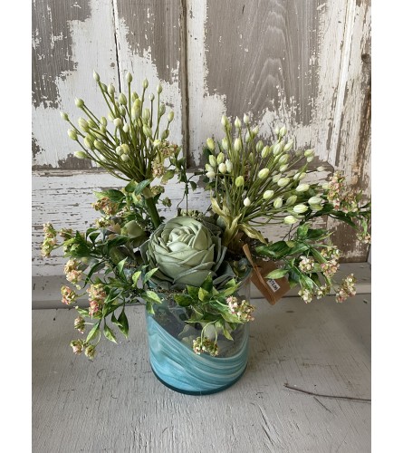 Wave Pool Vase with Lush Silk Greenery/Succulent