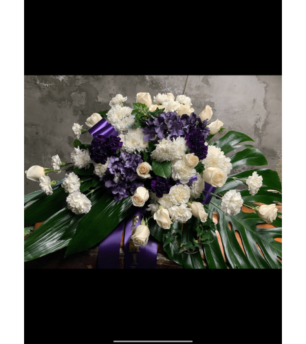 Cream Purple Casket Spray