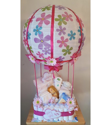 Welcome Baby Girl Hot Air Balloon Basket