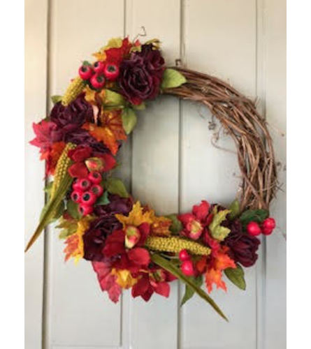 Its Fall Yall Silk Wreath. An arrangement by Appleblossoms.