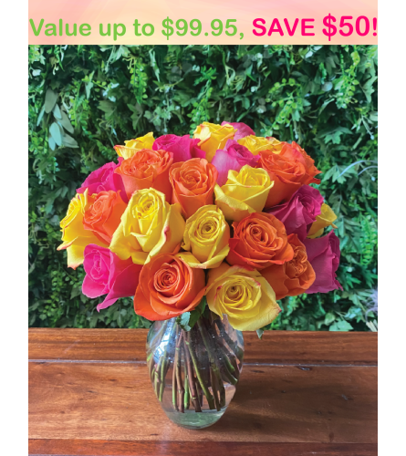 3 Dozen Mystery Color Rose Bouquet. An arrangement by Avenida Flowers.