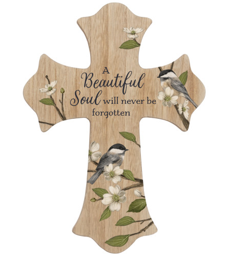 Cross - 'A Beautiful Soul' (wood w/ chickadee)