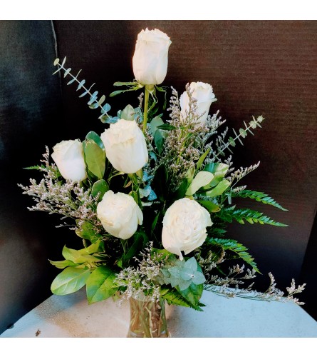 Half Dozen White Roses