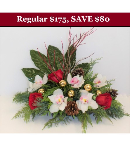 Holiday Orchids Christmas Centrepiece. An arrangement by Incredible Florist Seton.