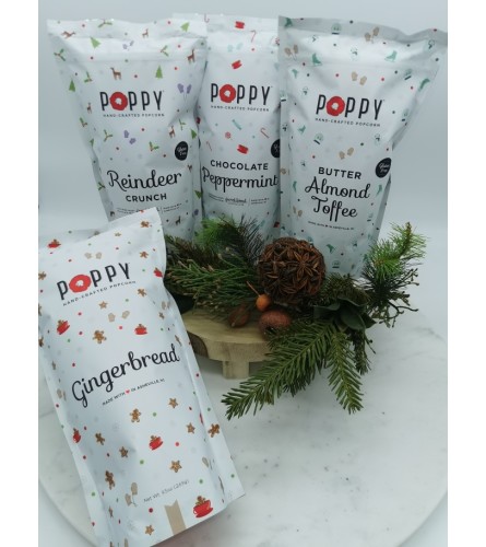 Christmas Popcorn Gift Set. An arrangement by The Garden Gate Gifts and Florals.