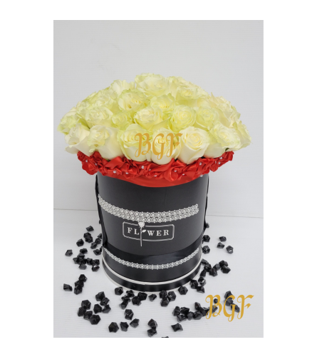 White Roses in Black Couture Box