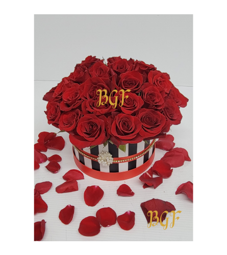 Channel Roses in Striped Couture Box