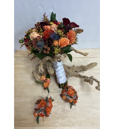 bridal bouquet, boutonnière, corsages set