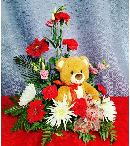 SNUGGLE BEAR BOUQUET FOR HER. An arrangement by A Loving Touch Florist.