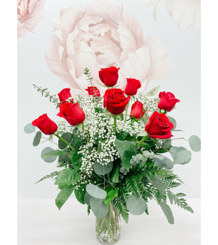 Dozen Red Roses Vased