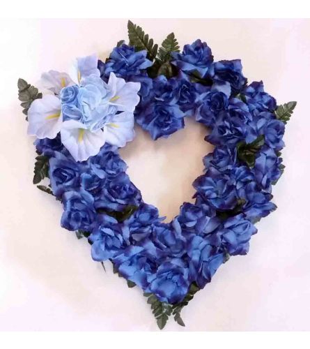 Blue Silk Heart 22 " Wreath