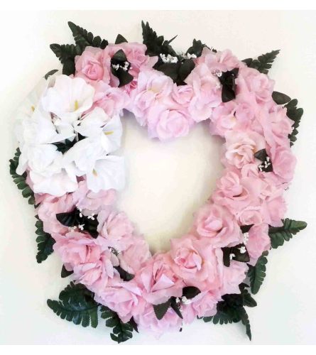 Pink Silk Heart 22 " Wreath