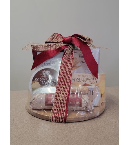 GOURMET CHEESE AND CRACKER BOARD. An arrangement by Last Minute Gifts and Flowers.
