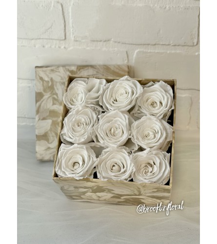 White Preserved Rose Box. An arrangement by Brooklin Floral and Garden Shoppe Inc..