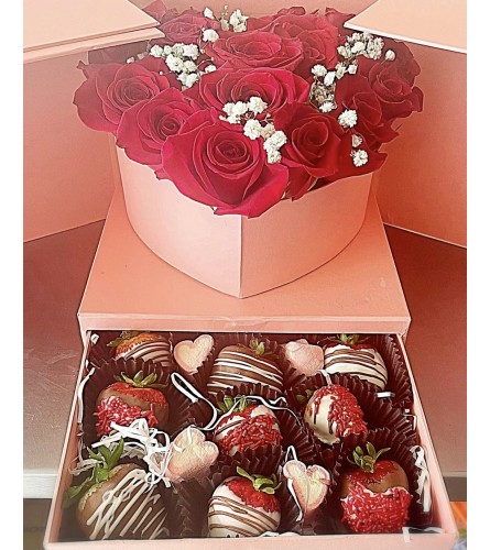 Heart wrapped box. An arrangement by Flowers in Bloom.