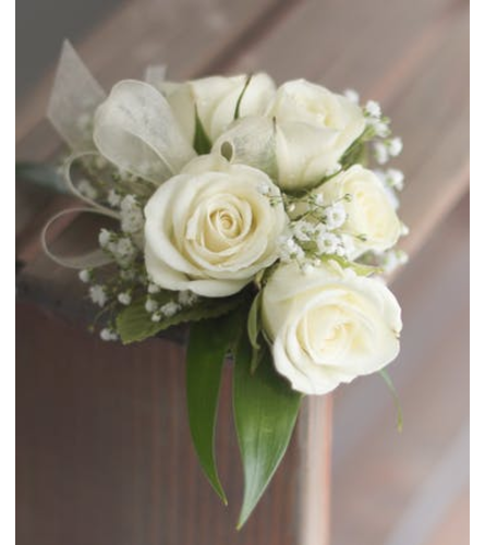 classic white wrist corsage