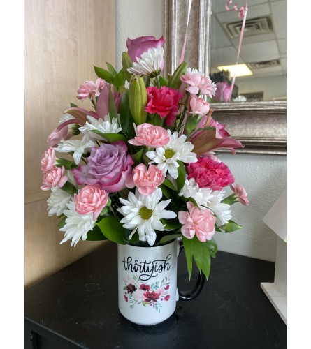 Thirtyish Birthday Mug Arrangement