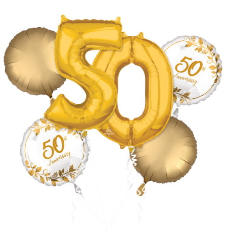 Happy 50th Anniversary Super Fun Foil Bouquet. An arrangement by Balloon Bouquets Plus.