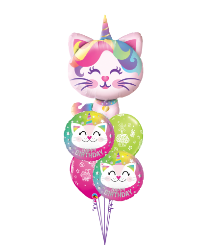 Caticorn Birthday Wishes Cheerful Balloon Bouquet