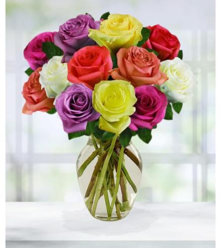 12 Assorted Roses (rose Colour May Vary from photo)