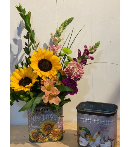 May Deal of the Month- Farm Fresh Container Arrangement