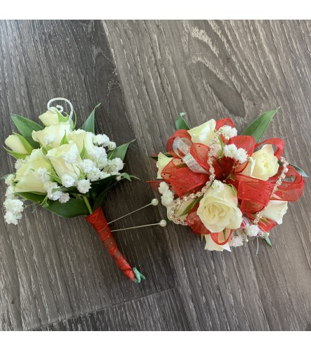 Red and White Wrist Corsage