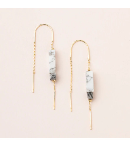 Threader Earring w/ Rectangle Stone - Howlite/Black/Gold