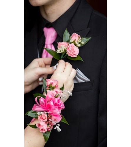 Blush Spray Rose Corsage & Boutonnière