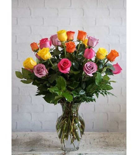 Two Dozen Colored Romantic Roses