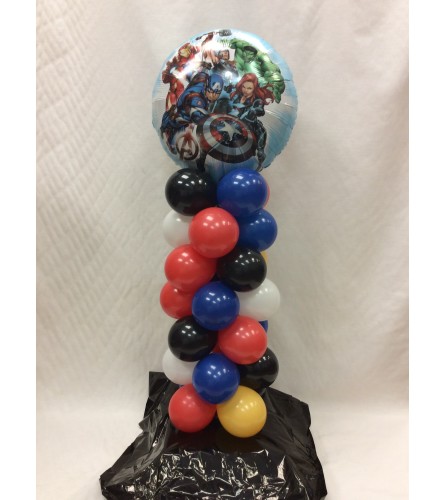 Avengers Mini Balloon Column. An arrangement by Balloon Bouquets Plus.