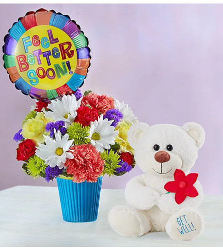 Get Well Soon Bouquet of Flowers Teddy Bear