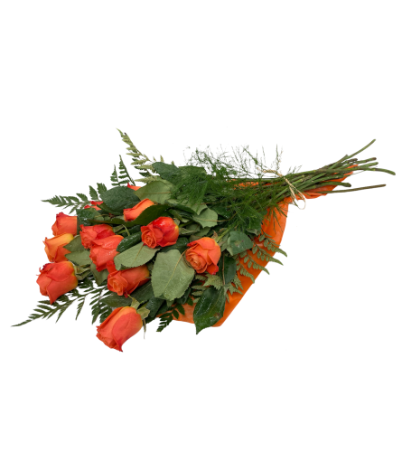 Perfect Wrapped Long-Stemmed Orange Roses