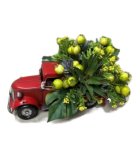 Red Metal Truck With Faux Succulents