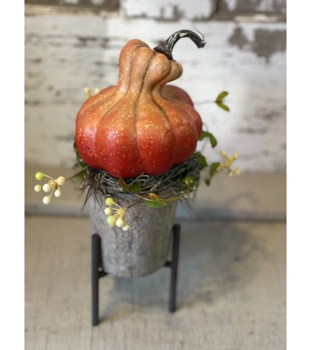 Festive Fall Gourd in Concrete Planter