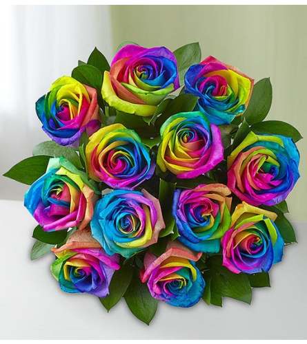 One Dozen Rainbow Roses with Birthday Pick at From You Flowers