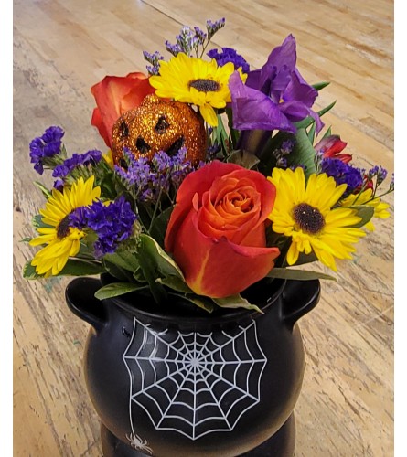 Petite Witches Cauldron - Deluxe. An arrangement by Twigs Flower Company.