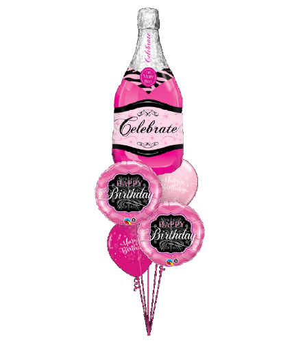 Pretty in Pink Champagne Birthday Cheerful Balloon Bouquet