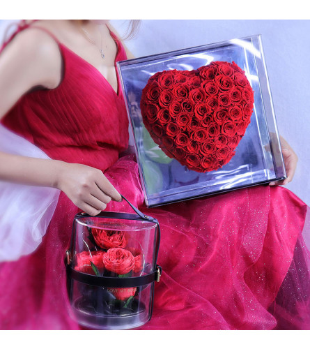 Acrylic Floating Heart Box Red