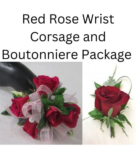 Red Rose Wrist Corsage and Boutonniere Package