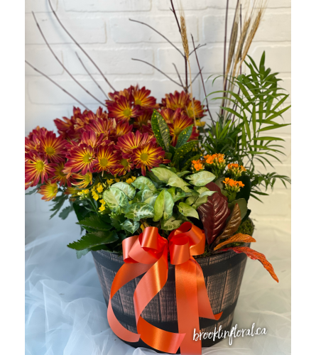 Large Fall Planter. An arrangement by Brooklin Floral and Garden Shoppe Inc..