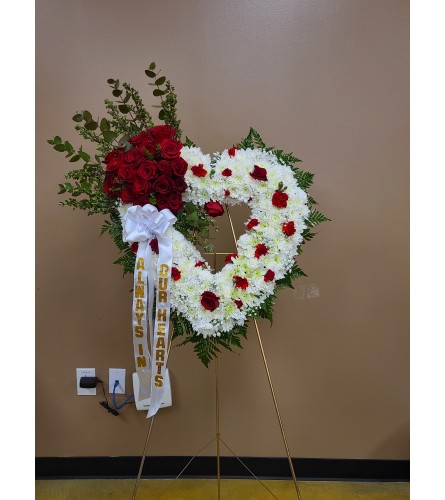 HEART WREATH RED AND WHITE - Standard. An arrangement by Unique N Pretty Florist.