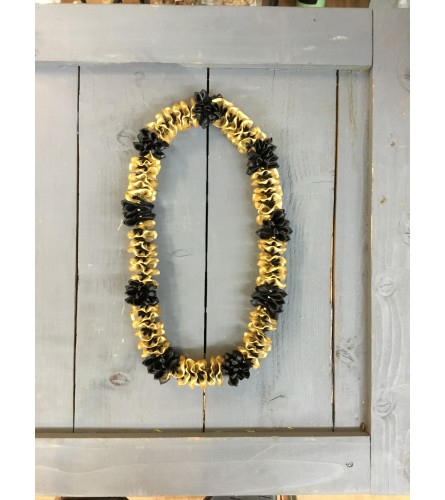 Black gold ribbon lei