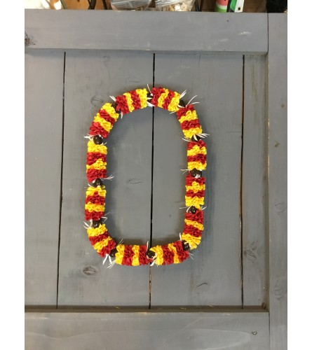 Yellow Red ribbon with beads lei