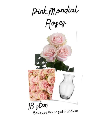 Pink Mondial Roses Arranged in a Vase (12/18/24)